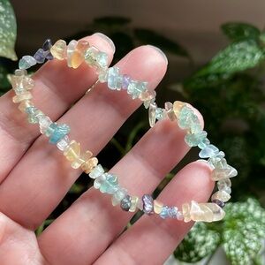 Rainbow fluorite gemstone chip bracelet crystal feminine new age dainty boho